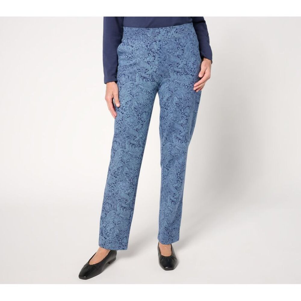 Denim & Co. Women's Pants Sz S Any Day Duo Straight-Leg Blue